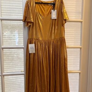 JessaKae Metallic Gold Midi Dress